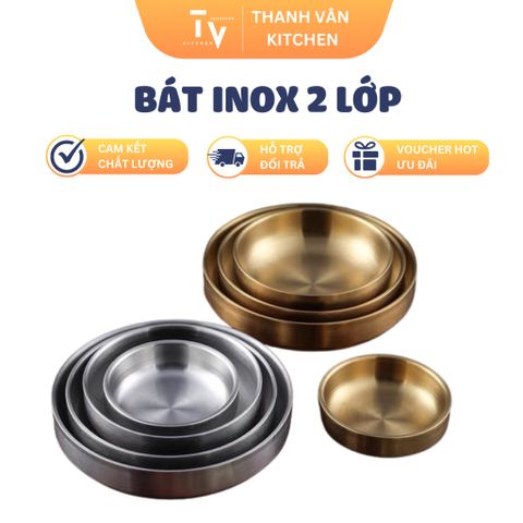 Bát Mì Lạnh Inox 304 2 Lớp Hàn Quốc - Bát Ăn Đa Kích Thước Màu Bạc Vàng - Dụng Cụ Nhà Bếp TVKITCHEN (TV2)