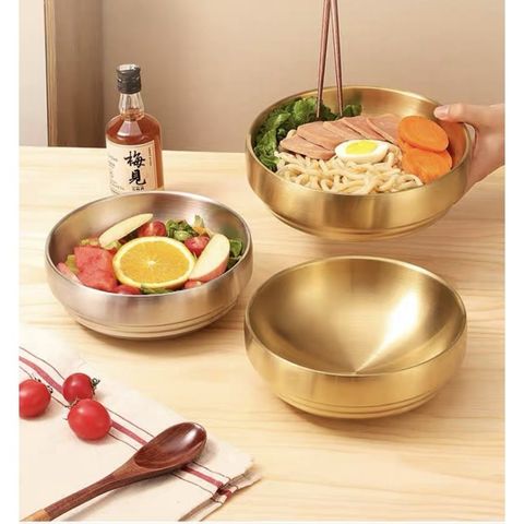 Bát Mì Lạnh Inox 304 2 Lớp Hàn Quốc - Bát Ăn Đa Kích Thước Màu Bạc Vàng - Dụng Cụ Nhà Bếp TVKITCHEN (TV2)