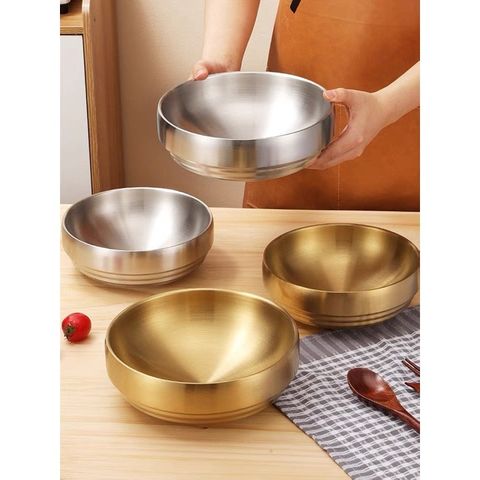 Bát Mì Lạnh Inox 304 2 Lớp Hàn Quốc - Bát Ăn Đa Kích Thước Màu Bạc Vàng - Dụng Cụ Nhà Bếp TVKITCHEN (TV2)