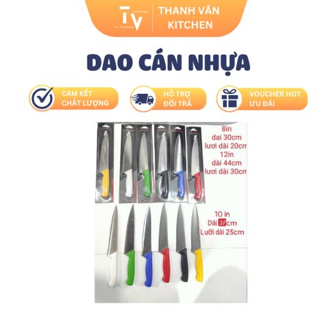 Bộ dao nhà bếp cán nhựa nhiều màu và lưỡi inox 304 chống gỉ - Dụng cụ nấu ăn tiện lợi và chất lượng cao từ TVKITCHEN (TV13)