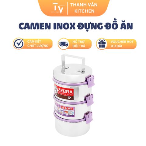 Bình Đựng Đồ Ăn Giữ Nhiệt Inox 3 Ngăn Zebra 1.8L - Đồ Gia Dụng Nhà Bếp Chất Lượng Cao