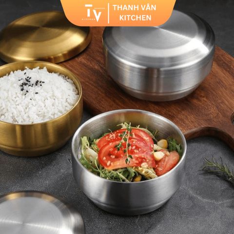 Bát inox 304 hai lớp có nắp mạ vàng bạc kiểu Hàn Quốc - Đồ gia dụng an toàn cho gia đình, dễ vệ sinh, bền bỉ (TV78)