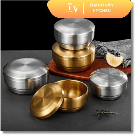 Bát inox 304 hai lớp có nắp mạ vàng bạc kiểu Hàn Quốc - Đồ gia dụng an toàn cho gia đình, dễ vệ sinh, bền bỉ (TV78)