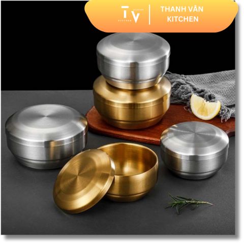Bát inox 304 hai lớp có nắp mạ vàng bạc kiểu Hàn Quốc - Đồ gia dụng an toàn cho gia đình, dễ vệ sinh, bền bỉ (TV78)