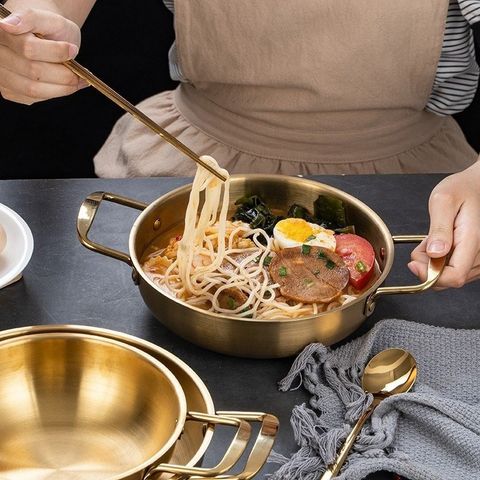 Chảo inox cao cấp 2 quai đáy bầu Hàn Quốc - Chảo sâu lòng đa năng trang trí món ăn HXG cho bếp tiện lợi (TV25)
