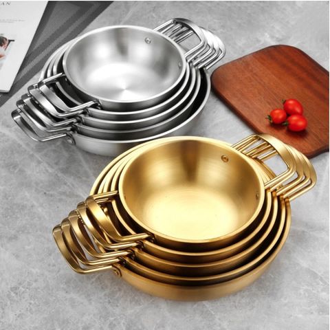 Chảo inox cao cấp 2 quai đáy bầu Hàn Quốc - Chảo sâu lòng đa năng trang trí món ăn HXG cho bếp tiện lợi (TV25)