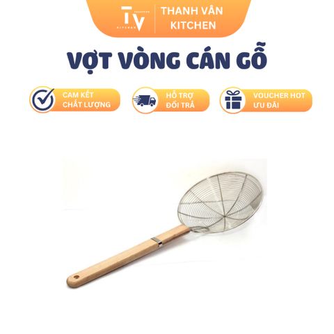 Vợt Vòng Cán Gỗ Dùng Chao Mì - Vớt Mì Loại Thường Dày Inox Cao Cấp 32cm - Dụng Cụ Nhà Bếp Chất Lượng Cao (TV229)