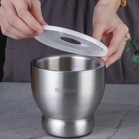 Bộ chày cối inox 304 dày đẹp có nắp nhựa - Dụng cụ nhà bếp chống văng, kích thước đa dạng cho mọi nhu cầu nấu nướng (TV658)