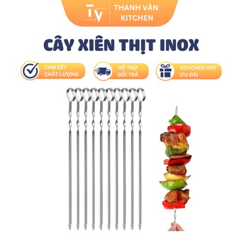 Cây Xiên Thịt Nướng BBQ Inox Cao Cấp EWZ - Dụng Cụ BBQ Đầu Móc Tiện Lợi Cho Thịt & Rau Củ (TV659)
