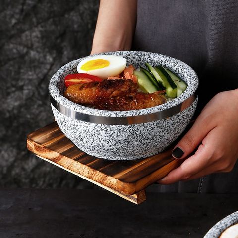 Thố Đá Tự Nhiên Viền Kim Loại Đế Gỗ - Tô Đá Đa Năng Dùng Cho Cơm Trộn, Phở - Sản Phẩm Gia Dụng Tiện Ích TVKITCHEN (TV352)