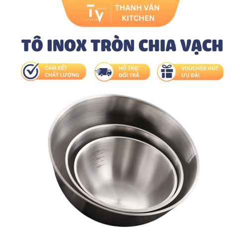Tô inox chia vạch phong cách Hàn Quốc - Tô salad inox chất lượng cao có vạch chia thể tích - Dụng cụ nhà bếp tiện lợi (TV516)