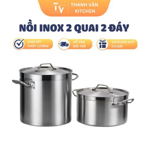 Nồi Inox Dày 2 Quai Dung Tích Lớn 6L-170L, Nồi Hầm Cao Chất Lượng, Thực Phẩm An Toàn, Nắp Đậy Siêu Bền 0.8mm (TV487)