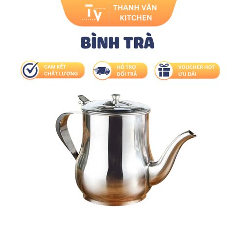 Bình Trà Inox 304 Vòi Dài - Teapot Chất Liệu Không Gỉ Nhiều Dung Tích Phù Hợp Mọi Nhu Cầu Nhà Bếp (TV9)