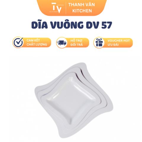 Dĩa Vuông Melamine DV 57 - Đồ Gia Dụng Kitchen - Kích Thước 21.5 x 21.5 x 2.1 cm - Phụ Kiện Bếp Tiện Lợi, Chất Lượng Cao (TV893)