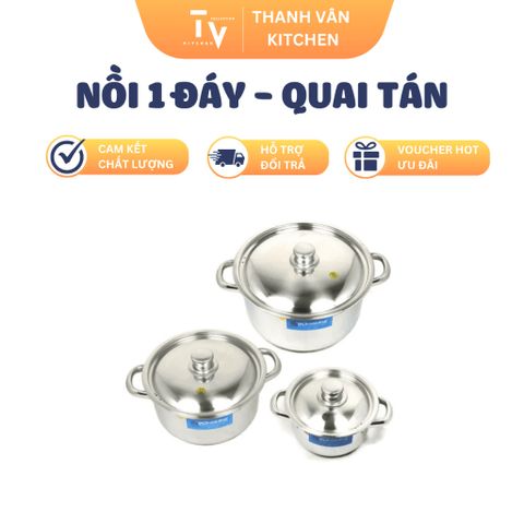 Nồi Inox Cao Cấp 1 Đáy Quai Tán - Dụng Cụ Nhà Bếp Chất Lượng, Đa Kích Thước (14-32cm) - Mua Sắm Tiện Lợi Tại TVKITCHEN (TV56)