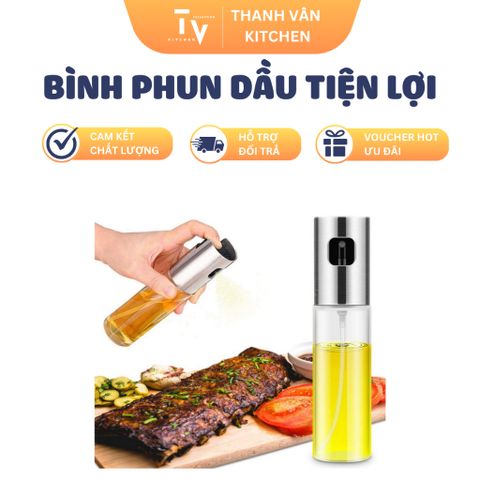 Bình Phun Dầu Tiện Lợi 100ml/200ml - Chất Liệu Inox/Thủy Tinh, Dụng Cụ Nhà Bếp Đa Năng, Tặng Quà Với Mua Hàng (TV101)