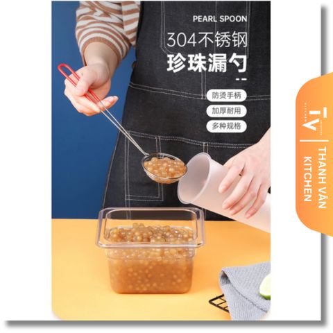 Vợt Vớt Trân Châu Inox Cán Đỏ - Dụng Cụ Tiện Lợi Cho Quán Trà Sữa, Vợt Thức Ăn Và Topping Kích Thước Đa Dạng (TV38)