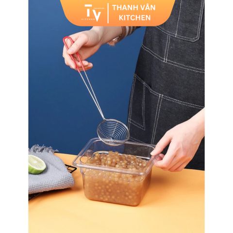 Vợt Vớt Trân Châu Inox Cán Đỏ - Dụng Cụ Tiện Lợi Cho Quán Trà Sữa, Vợt Thức Ăn Và Topping Kích Thước Đa Dạng (TV38)