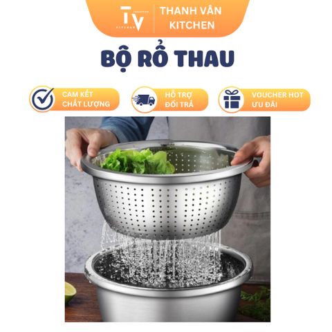 Bộ thau màu đa năng 18-40cm - Dụng cụ rửa rau và vo gạo tiện lợi cho bếp gia đình - TVKITCHEN