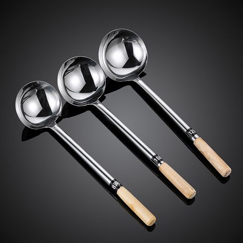 Vá inox 304 cán gỗ cao cấp - Muôi múc canh nhà bếp chống gỉ sét, dụng cụ nấu ăn tiện lợi dành cho gia đình (TV384)