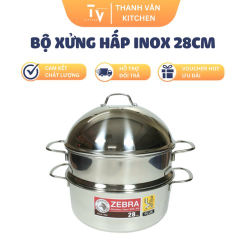 Bộ Xửng Hấp 3 Đáy Inox 304 Extreme Plus II 28cm - Dụng Cụ Nhà Bếp Chất Lượng Từ Thái Lan, Đa Năng, Tiện Lợi (TV7)
