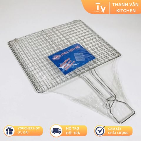 Vỉ nướng Inox Cao Cấp TV70 - Thiết Kế Tiện Dụng Cho Nướng Thịt & Hải Sản Trên Bếp Than, Bếp Gas, Dã Ngoại An Toàn (TV70)