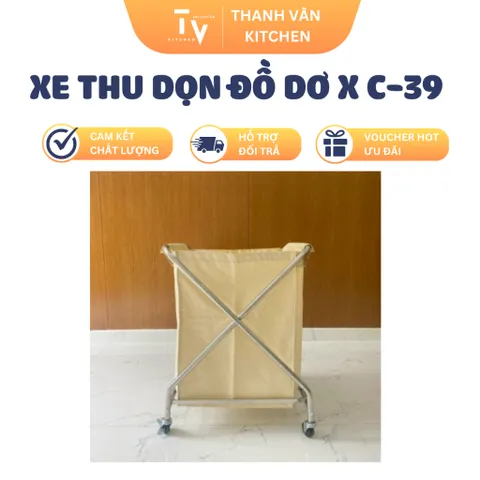 Xe thu dọn đồ dơ X C-39 - Dụng cụ gia dụng inox cao cấp cho nhà bếp - Tiện lợi và đa năng cho không gian sạch sẽ (TV706)