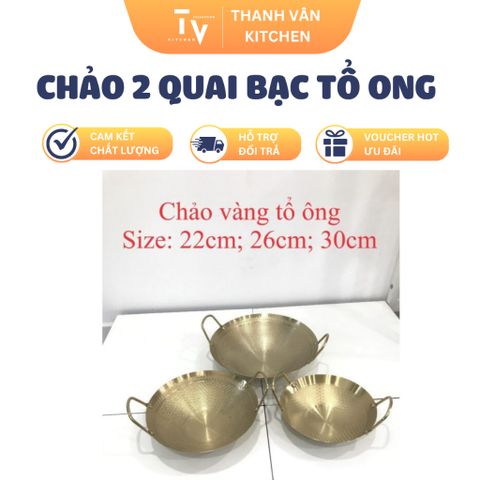 Chảo 2 Quai Bạc Tổ Ong Inox Chất Lượng Cao - Dụng Cụ Nhà Bếp Đa Năng 32-75cm - Phù Hợp Mọi Căn Bếp (TV120)