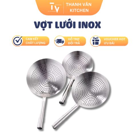 Vợt Lưới Inox 304 - Vớt Xương, Rau Củ Luộc, Rây Lọc Dầu Đồ Ăn Chiên Đầy Đủ Dụng Cụ Nhà Bếp TVKITCHEN (TV27)