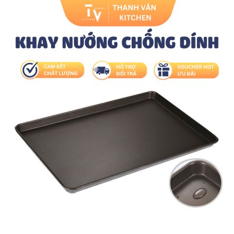 Khay Nướng Bánh Chống Dính Nhôm Cao Cấp 400x600mm - Khay Chữ Nhật Dùng Cho Lò Nướng Nhà Bếp TVKITCHEN (TV665)