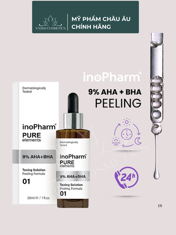 Serum Tẩy Da Chết 9% AHA BHA InoPharm Pure Elements 30ml - Giúp Giảm Mụn, Làn Da Sáng Mịn, Phục Hồi Độ Đàn Hồi Tự Nhiên