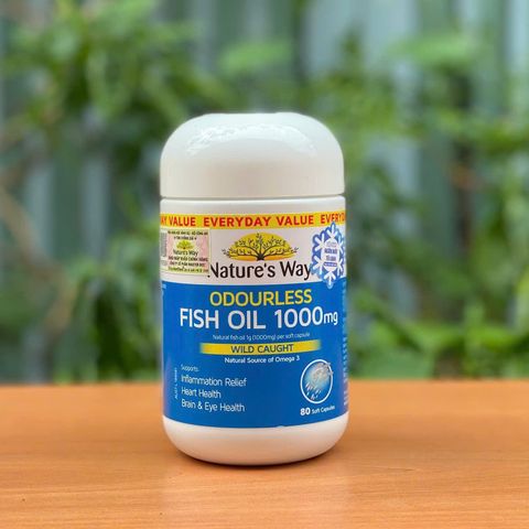 Dầu Cá Thiên Nhiên Không Mùi Nature's Way 1000mg - Hỗ Trợ Tim Mạch, Mắt và Não Bộ - Hộp 80 Viên Nhập Khẩu Úc