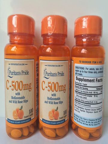 Viên Uống Làm Đẹp Da, Tăng Đề Kháng Vitamin C 500mg Puritan's Pride 100 Viên - Hỗ Trợ Sức Khỏe Và Làm Trắng Da  Mỹ