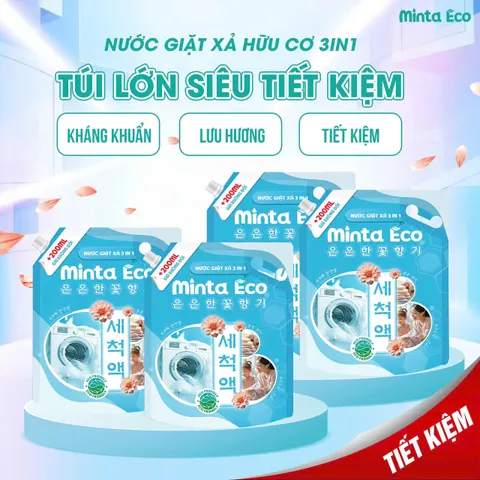 Túi Nước Giặt Hữu Cơ 3in1 Minta - Hương Thơm Tươi Mát, An Toàn Cho Da Nhạy Cảm, Giặt Sạch Hiệu Quả, Bảo Vệ Vải Quần Áo