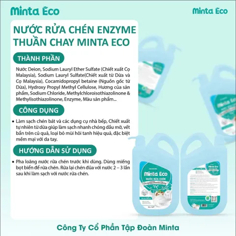 Nước Rửa Chén Enzyme Thuần Chay Minta - Giải Pháp Làm Sạch Bát Đĩa, Khử Độc Tố Rau Củ, Dầu Mỡ Nhanh Chóng và An Toàn cho Gia Đình