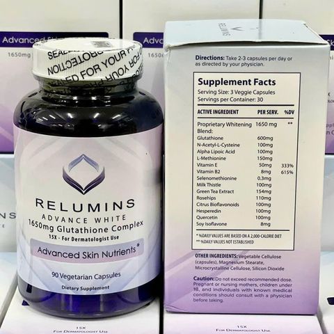 Uống trắng da Relumins 1650mg Glutathione Complex USA 90 viên