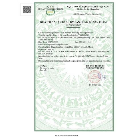 Greencalci - Bổ Sung Canxi Hữu Cơ Cho Bà Bầu và Trẻ Em - Sản Phẩm Tăng Chiều Cao Từ Dược Phẩm Olympias