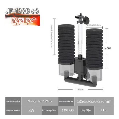 Lọc Vi Sinh Bông Đôi SunSun JF-80 JF-120 - Thiết Kế Tinh Tế Với Bơm 3W Cho Hồ Cá Sạch, Chính Hãng Trung Quốc