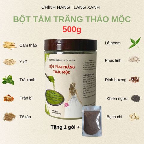 Bột Tắm Trắng Thảo Mộc 500g - Sản Phẩm Dưỡng Da Thiên Nhiên Chất Lượng Cao, Tặng 1 Bịch Hấp Dẫn