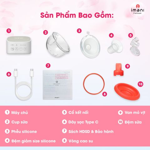 Máy Hút Sữa Không Dây Imani I2 Hàn Quốc - Rảnh Tay, Thiết Kế 5 Cấp Độ Hút & Massage, An Toàn Cho Mẹ và Bé