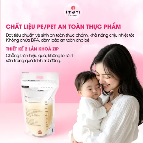Túi Trữ Sữa Imani Nhập Khẩu Hàn Quốc Túi Zip Trữ Sữa Chất Liệu PET/PE Không Chứa BPA Dung Tích 180ml