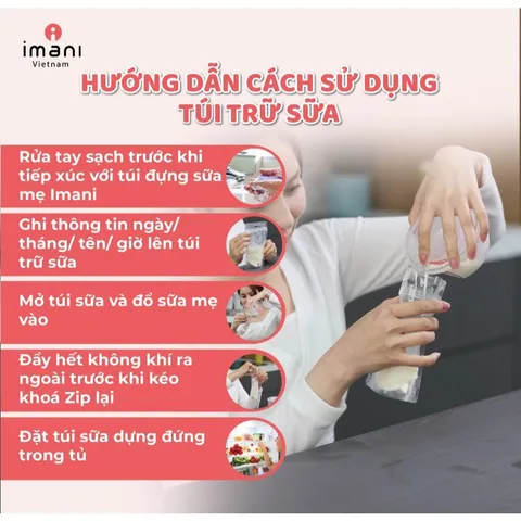 Túi Trữ Sữa Imani Nhập Khẩu Hàn Quốc Túi Zip Trữ Sữa Chất Liệu PET/PE Không Chứa BPA Dung Tích 180ml