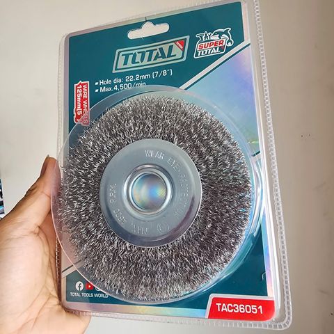 Bánh Cước 125mm Total TAC36051 - Dụng Cụ Làm Sạch Kim Loại, Lông Thép Chất Lượng Cao, Dùng Với Máy Mài Góc