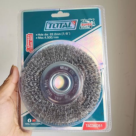 Bánh Cước 125mm Total TAC36051 - Dụng Cụ Làm Sạch Kim Loại, Lông Thép Chất Lượng Cao, Dùng Với Máy Mài Góc