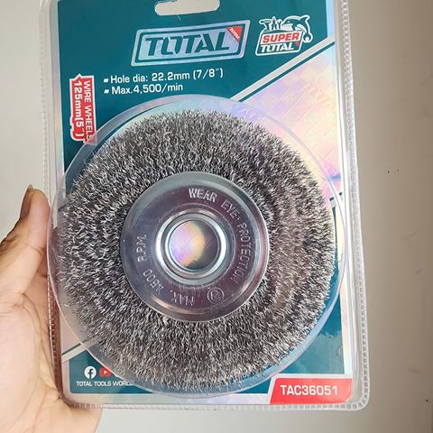 Bánh Cước 125mm Total TAC36051 - Dụng Cụ Làm Sạch Kim Loại, Lông Thép Chất Lượng Cao, Dùng Với Máy Mài Góc