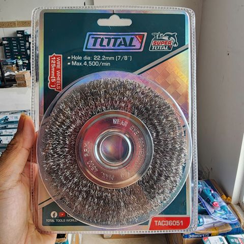Bánh Cước 125mm Total TAC36051 - Dụng Cụ Làm Sạch Kim Loại, Lông Thép Chất Lượng Cao, Dùng Với Máy Mài Góc