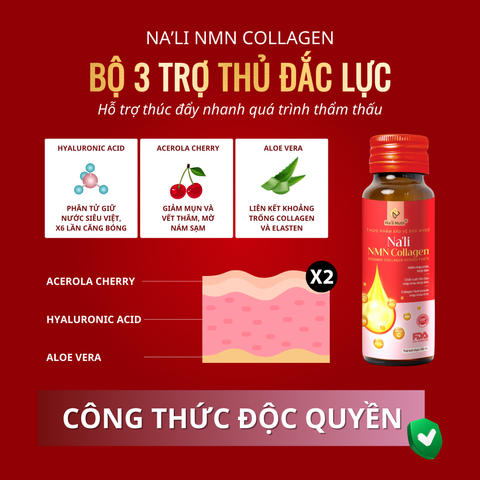 Nước Uống Collagen Na'li Nutri - Hỗ Trợ Trẻ Hóa Da, Căng Bóng, 10 Chai 50ml - Thành Phần Đức, Nhật, Vitamin C, Yến Sào