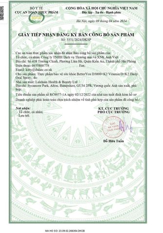 Vitamin D3000+K2 BetterYou dạng xịt 12ml cho trẻ từ 13 tuổi - Tăng cường đề kháng và chắc khỏe xương
