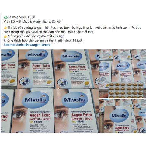 Bổ Mắt Augen Mivolis Hàng Đức - Tăng Cường Thị Lực, Giảm Mỏi Mắt, Khô Mắt, Hộp 30 Viên