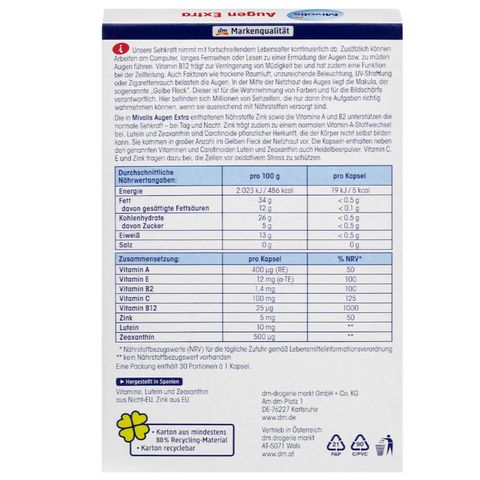 Bổ Mắt Augen Mivolis Hàng Đức - Tăng Cường Thị Lực, Giảm Mỏi Mắt, Khô Mắt, Hộp 30 Viên